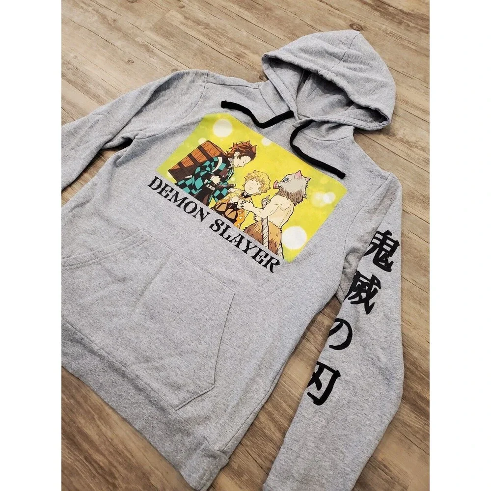 Demon Slayer Drawstring Hoodie Gray Trio Line Sz Small Japamese Anime Manga
